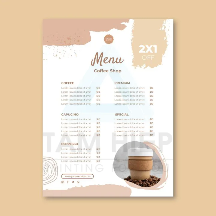 in menu quán cà phê dễ thương